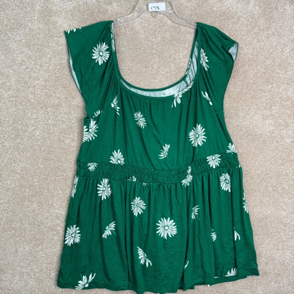 TORRID Babydoll Top Women's 4X Green Daisy Floral Super‎ Soft Knit Stretch